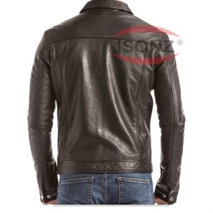 Veste en cuir décontractée pour homme, de qualité supérieure, noire, coupe-vent, pour l'hiver, par ISONZ - Product Image 3