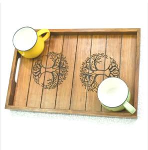 Plateau en bois de couleur brûlée légère de meilleure qualité Plateau de service carré en bois de manguier fait à la main pour servir des boissons au café et décor de bougies - Product Image 6