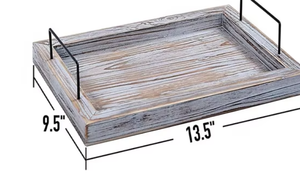 Bandeja rectangular de madera hecha a mano con mango de metal, diseño único para decoración de sala de estar y almacenamiento - Product Image 3