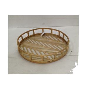 Bandeja DE SERVICIO DE ALUMINIO chapada en oro Bandeja de forma redonda Plato de servicio decorativo de mesa de excelente calidad con borde - Product Image 1