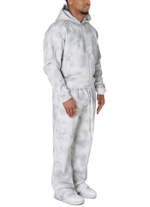 Conjunto Deportivo Personalizado para Hombre, Lavado Ácido, Decolorado por el Sol, Sudadera con Capucha y Cremallera Bordada y Pantalones Deportivos Desgastados - Product Image 2