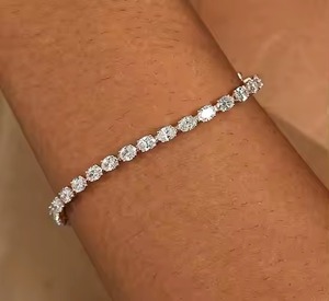 Pulsera de tenis de oro rosa de 14 quilates sólido de 4,30 Ct, juego de racimo de corte hecho a mano E/VS1, Diamante cultivado en laboratorio para mujer, regalo único hecho a mano - Product Image 1