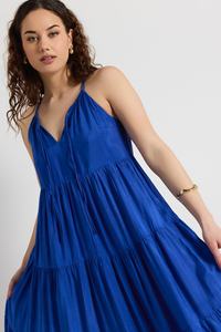Atractivo 2025 verano rayón largo liso azul señoras vestido para mujeres Boho cómodo suelto Casual Maxi vestido - Product Image 3