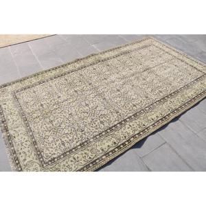 4.9x8.7 ft Turkish Large Rug, <b>Brown</b> Green Vintage Floral <b>Wool</b> Rug - Product Image 4