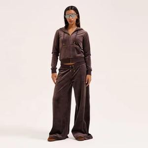 Al por mayor nuevo transpirable otoño manga larga activo Jogger traje de entrenamiento chándal mujeres ajustado terciopelo con capucha chándales - Product Image 2