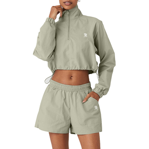 Conjunto Deportivo Ligero Informal de Invierno para Mujer, con Pedrería, Ecológico, Resistente al Viento, de Dos Piezas, Personalizado, Chaqueta Cortavientos de Nailon - Product Image 1