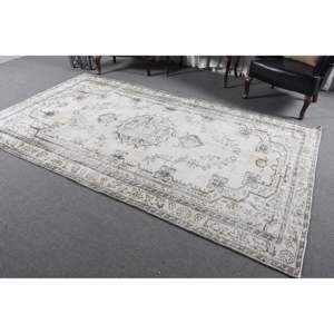 Alfombra Turca Vintage, Alfombra de 5.6x9.5 pies, Alfombra Grande con Estampado Animal en Gris - Product Image 1