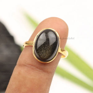 Anillo de obsidiana de oro con brillo natural al por mayor, Plata de Ley 925, 10x14mm, ovalada, chapado en oro de 18 quilates, joyería fina Eternity Vermeil - Product Image 1