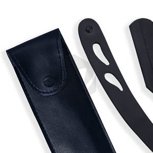 Maquinilla de afeitar recta de peluquero de acero inoxidable sólido con logotipo personalizado con revestimiento negro con hoja expuesta moldeador de barba de salón profesional - Product Image 6