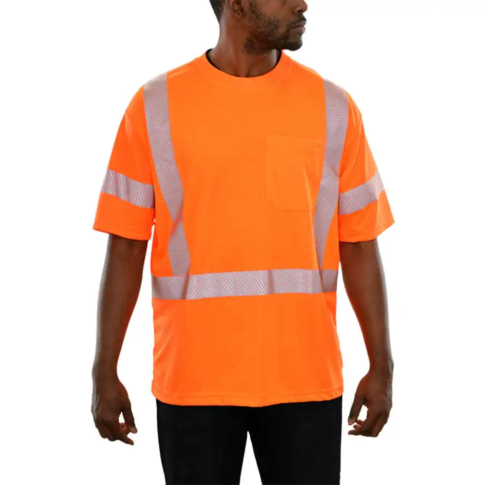 تيشيرت OEM برتقالي اللون عاكس للسلامة ملابس آمنة عاكسة أعلى مرئية