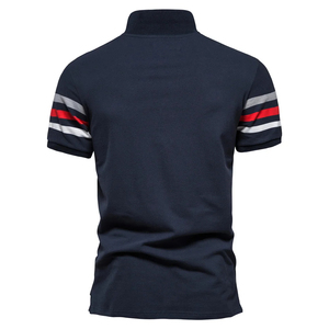 2024เสื้อโปโลผู้ชายแฟชั่นล่าสุดผ้าฝ้ายแขนสั้นพิมพ์ลายสีตัดกัน - Product Image 2