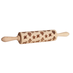 Rouleau à pâtisserie en bois de hêtre gravé, motif flocon de neige, rouleau à embosser pour biscuits de Noël 38 cm, personnalisable OEM - Product Image 1