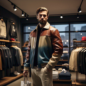 Chest Pockets Leather Jacket <b>Men</b> Street Style Gradient Leather Coat Jackets Fashionable Biker Leather Jacket <b>Men's</b> - Product Image 3