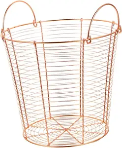 copper-tone metal and finished with two handles laundry basket