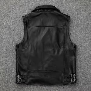 Gilet en cuir véritable Maille respirante avec fermeture éclair Gilet épais pour motocyclistes Plus Size Sleeveless Oversize Tall Fat Men Vest - Product Image 2