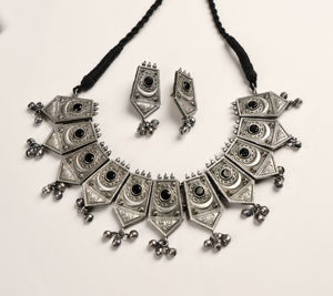 Oxidized Antique <b>Silver</b> Tribal Women <b>Necklace</b> <b>Set</b> Handmade Jewelry Gift for her - Product Image 2