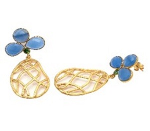 Pendientes de GEMA de Calcedonia azul claro, Plata de Ley 925, forma redonda, novedad - Product Image 1