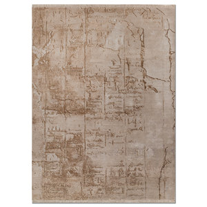 พรมขนสัตว์และไหมไผ่ถักมือสีเบจและสีน้ำตาล ลายแบบนามธรรม รูปทรงสี่เหลี่ยมผืนผ้า สำหรับบ้าน ห้องนอน ทำด้วยมือ รุ่น Esk-1560 - Product Image 1