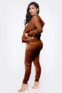 Vêtements d'automne et d'hiver pour femmes, veste à manches longues, jogging, survêtement en velours, ensemble pantalon à capuche en velours, deux pièces - Product Image 4