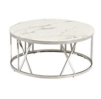 Vente d'usine en gros Table basse en métal doré pour pas cher Tables basses rondes simples avec dessus en marbre Meubles décoratifs pour le hall de la maison