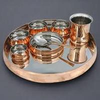 Ensemble de vaisselle Thali en laiton de haute qualité, 5 pièces, bronze/Kansa, peint à la main, design élégant, bols, verre à pudding pour les bienfaits santé et le yoga