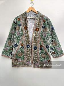 Suzani-Chaqueta larga bordada a mano para invierno, abrigo cálido, chaqueta acolchada de algodón, regalo para ella - Product Image 6