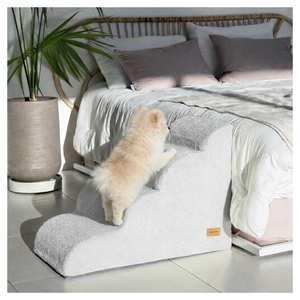 [AllmioPet] Escalier pour animaux de compagnie en tissu nuage, 4 marches, gris AMP 4 GR, marches sûres pour chiens et chats à l'intérieur, pour accéder au canapé, au lit, aux meubles - Product Image 1