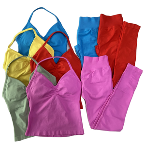 Conjuntos Deportivos de Gimnasio para Mujer, Personalizados, Acanalados, Sólidos, sin Costuras, para Yoga y Entrenamiento - Product Image 1