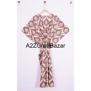 Vestido Kaftan de Algodón con Estampado Floral Multicolor Indio para Mujer, Cubierta Corta para la Playa, Dobladillo con Borlas, Corte Moderno para Verano y Otoño - Product Image 5