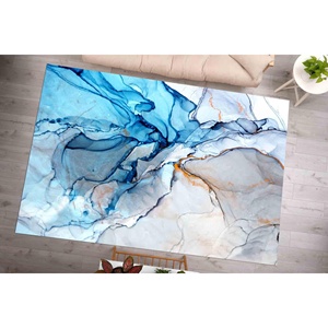 Tapis en marbre abstrait : gris et bleu, antidérapant, tapis imprimé personnalisé, tapis en chenille - Product Image 2