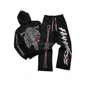 Conjunto Deportivo Estilo Punk con Estampado de Huesos de Esqueleto para Hombre, Sudadera con Capucha y Cremallera Completa con Máscara Facial y Pantalones Jogger de Pierna Ancha, Ropa Urbana - Product Image 3