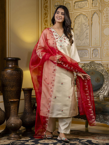 Indian Manufacture Women Embroidered <b>Silk</b> Blend Straight <b>Kurta</b> for Daily Wear or Festivals Available for Wholesale Supply - Product Image 2