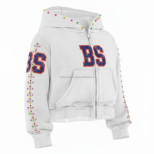 Sudadera con capucha y cremallera de lana GSM 365 de alta calidad, tela suave y cálida, parche BS bordado, capucha y mangas de perlas, sudadera básica con logotipo personalizado - Product Image 3