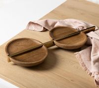 Vente en gros bol de plateau de service en bois de style arabe pour le Ramadan chocolat et dessert finition or et blanche pour Diwali