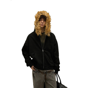 Col en fourrure fabriqué en usine pull à capuche personnalisé véritable col en fausse fourrure vierge hommes à capuche hommes pull à capuche avec fourrure - Product Image 4