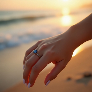 Bague Solitaire minimaliste à la mode en or massif 10 carats saphir bleu délicat bijoux de mariage de tous les jours fêtes plaquées rhodium - Product Image 2