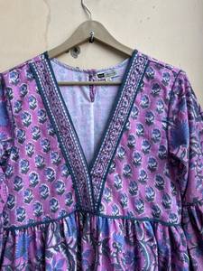 Bohemian Maxi <b>Dress</b> Floral Cotton V-Neckline Casual Style with Embroidered Decoration 100% Cotton Printed <b>Pattern</b> - Product Image 4