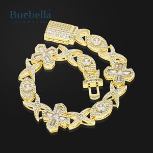 Hot Sale 15mm Iced Tapered Round Brilliant Cut Cross Devil Eyes Moissanite <b>Bracelet</b> for <b>Men</b> 18K Gold Plated 925 <b>Silver</b> - Product Image 5
