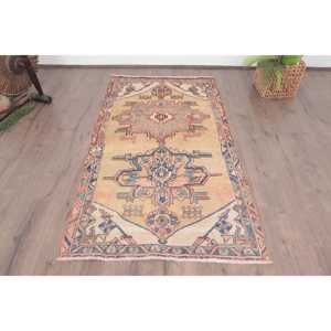 Alfombra Turca Vintage de 3.4x6.3 pies (104x192 cm), Alfombra de Lana Azul Ombré - Product Image 1