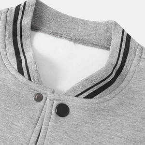 Men's Light <b>Grey</b> Letterman <b>Jacket</b> Soft <b>Fleece</b> Bomber Style with Striped Ribbed Trim Snap Buttons Casual Comfortable Streetwear - Product Image 3