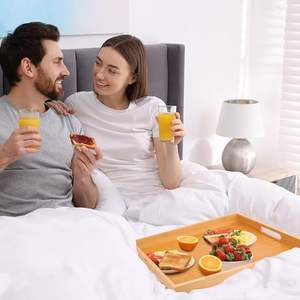 Paquete de 3 bandejas de madera ecológicas de 16x11,6 pulgadas con asas para el hogar, cocina, bandeja decorativa, bandeja grande para servir la cena - Product Image 6