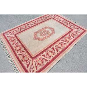 Tapis traditionnel en laine beige rouge 5.4x7.2 pieds Vintage turc motif Patchwork de grande surface pour décor de salon pour adolescents - Product Image 2