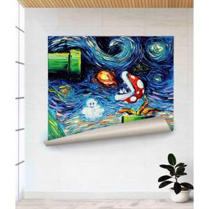 Impresión Artística en Vidrio Estampado de Mario World: Lienzo de Van Gogh, Póster Enrollado - Product Image 1