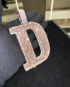 Pendentif personnalisé avec initiales en D Bijoux en diamant Moissanite entièrement glacé de haute qualité avec base en or Style Hip Hop en argent sterling 925 - Product Image 5