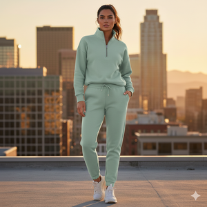 Conjunto de Moda Ecológico de Punto Personalizado para Mujer, Diseño de Cierre con Patrón Sólido, Top de Manga Larga y Pantalones Anchos Casuales - Product Image 2