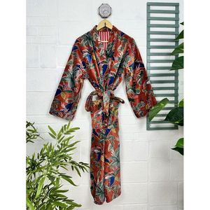 Luxury Unisex Robe Floral Red Malibu Bluish Autumn <b>Winter</b> <b>Jacket</b> Elegant Floral Design Velvet Silk Lined Reversible One Fits All - Product Image 1