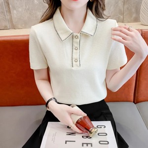 Ropa de manga corta para mujer, camiseta de verano, Polo transpirable, nuevo cuello vuelto, hermoso botón, Patchwork, Tops cortos de moda - Product Image 3