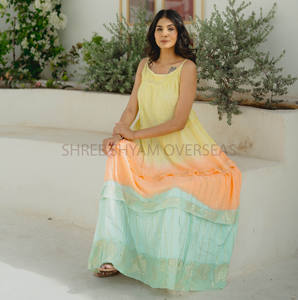 Women's Textured Rayon Multi-<b>Dye</b> Sleeveless Beach wear Dress Full Body Oversize One-Piece Style Round Neck Adjustable Straps - Product Image 3