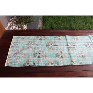 พรมวินเทจลายวิ่ง 2.3x7.6 ฟุต (71x231 ซม.) พรมตุรกีขอบสีน้ำเงิน - Product Image 5