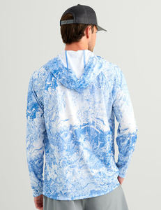 Chemise de pêche à manches longues pour homme, protection solaire UPF 50, imprimé tie-dye bleu, pull anti-UV, haut de performance - Product Image 3